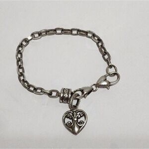 Charm Bracelet Silver Color Heart‎ Fleur de Lis Link Chain Jewelry